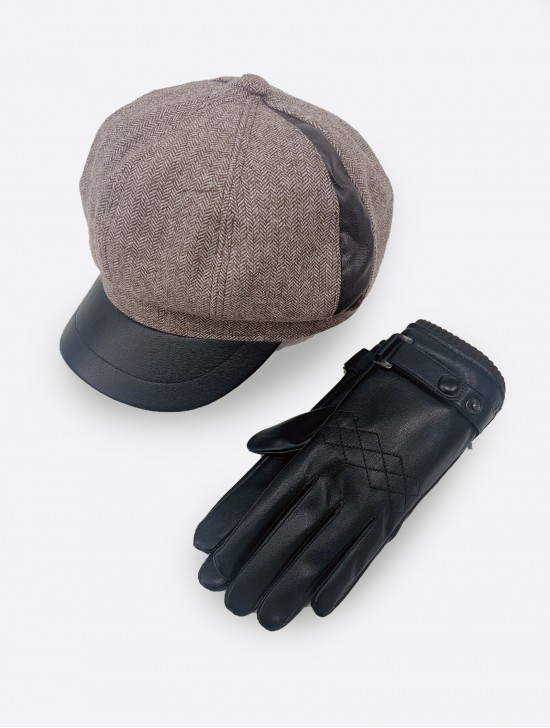 Winter Warm Wool Beret and Glove Set (HAT1333COF + GL1197F-02BN)